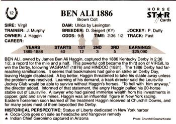 1991 Horse Star Kentucky Derby #12 Ben Ali Back